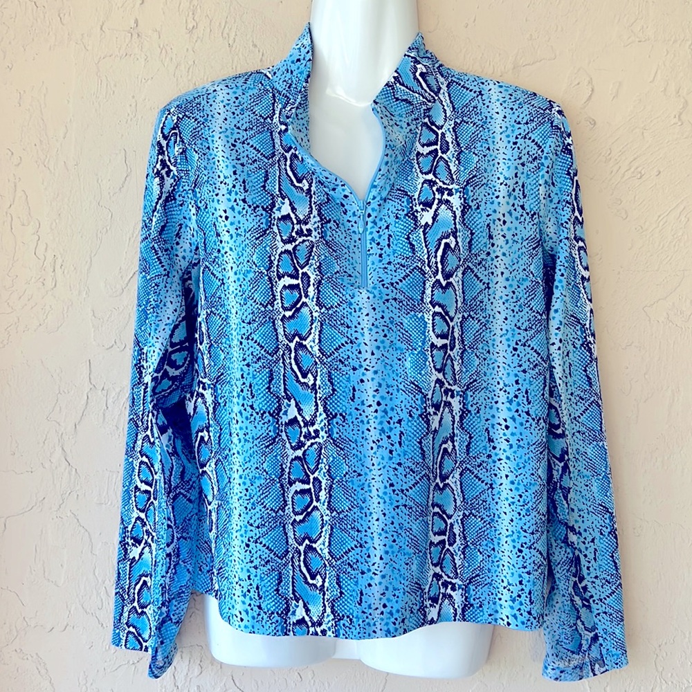 Ibkul Sunshirt long sleeve pullover snakeskin size large blue and white